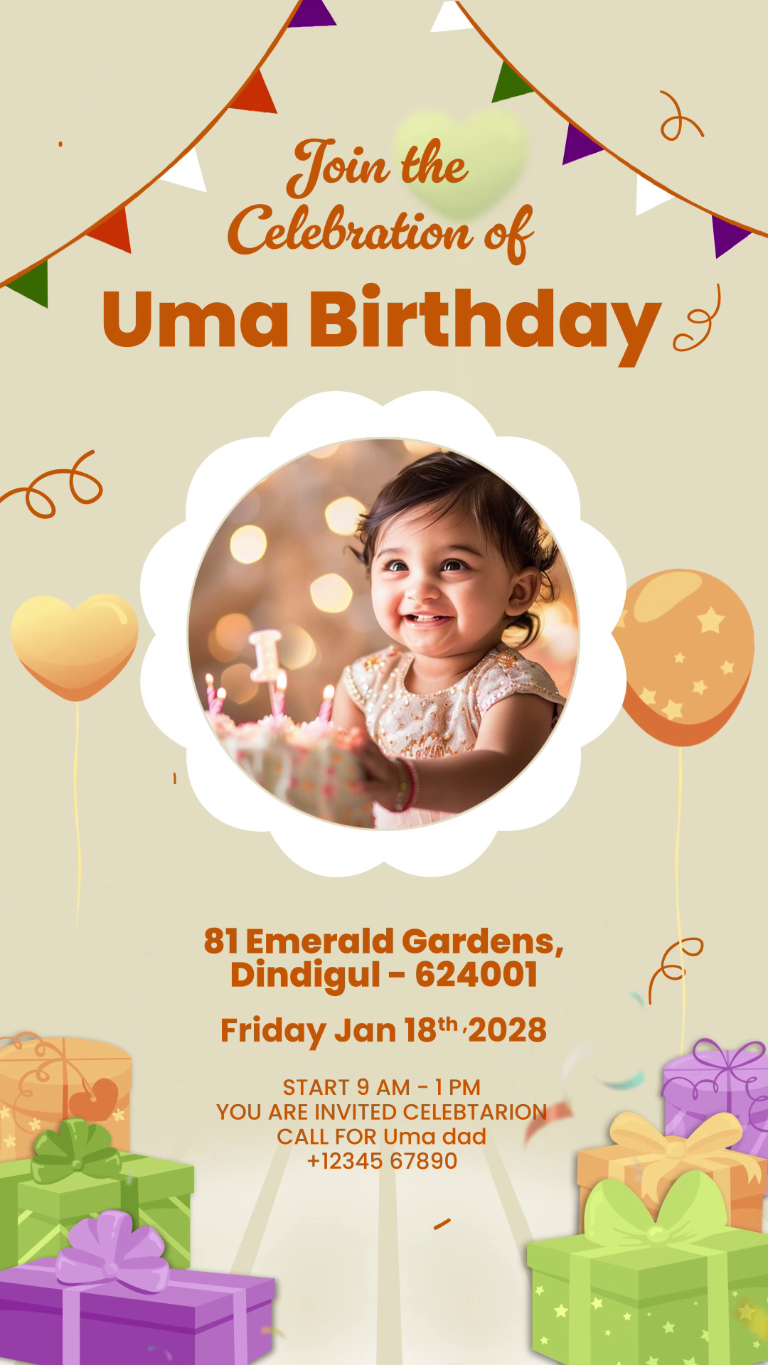 Cute Baby Birthday Invitation